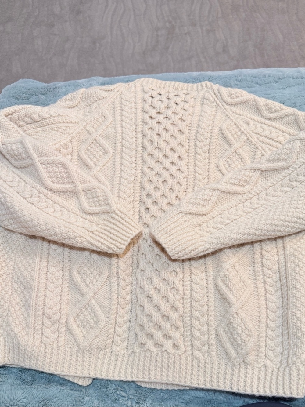John Molloy Cream Cable Hand Knit Button-Up Cardigan Size Large - Picture 2 of 7